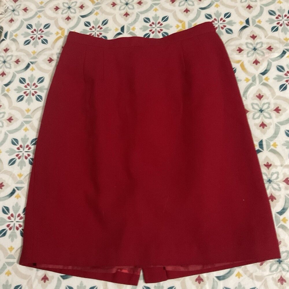 Career Minimalist Preppy Pencil Skirt RED Midi Zip Lined SIZE 8